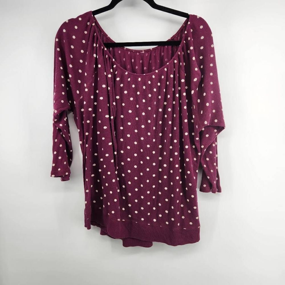 Gap Purple White  Polka Dot Pleated Neck Blouse Tee Ribbed Women's 2X